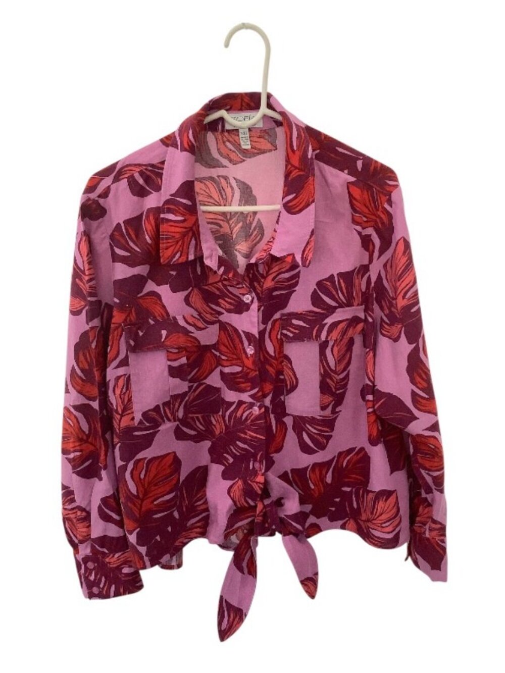Sofia Jeans Jacket by Sofia Vergara Red and Pink Tropical Leaf Print XXL